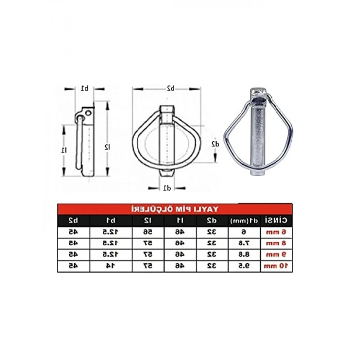 Kaliteli Çelik Traktör Pimi - 10 mm, 10 Adet