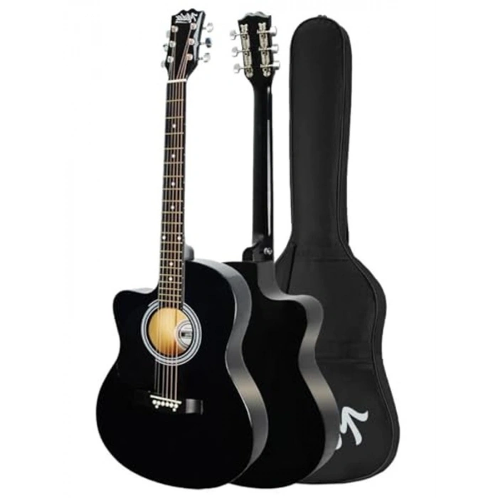 Kaliteli Kesik Kasa Akustik Gitar Seti, Siyah Renk Seçeneği