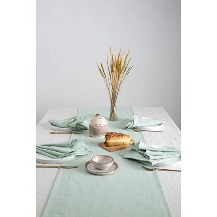 Kaliteli Keten Pamuk Karışımı Runner, 40 x 150 cm (Adaçayı)