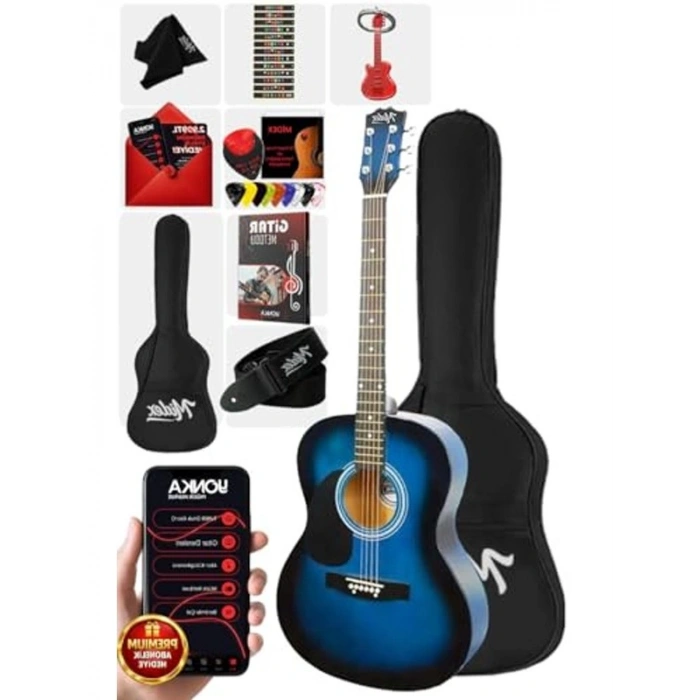Kaliteli Mavi 40 İnç Akustik Gitar Seti, 4/4 Yetişkinler için