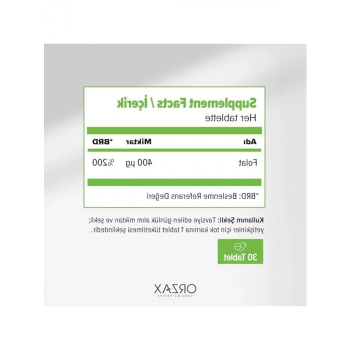 Kaliteli Methyl Folat Takviyesi, 30 Tablet