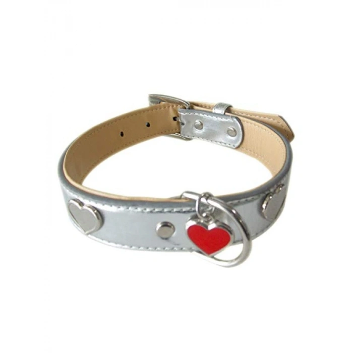 Kalp Desenli Deri Boyun Tasması