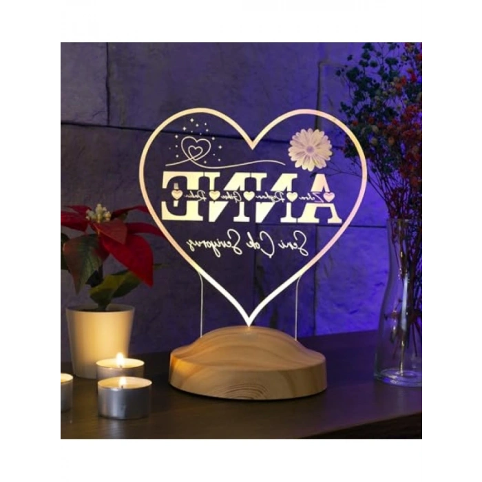 Kalp Şeklinde Kişiye Özel LED Lamba, İsim Yazılı