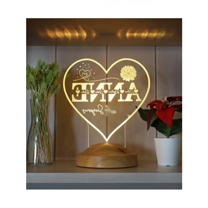Kalp Şeklinde Kişiye Özel LED Lamba, İsim Yazılı