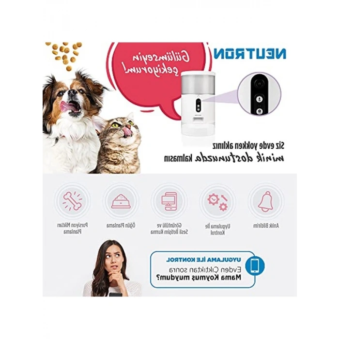 Kameralı Akıllı Mama Kabı, Wi-Fi Destekli, Sesli Kontrol