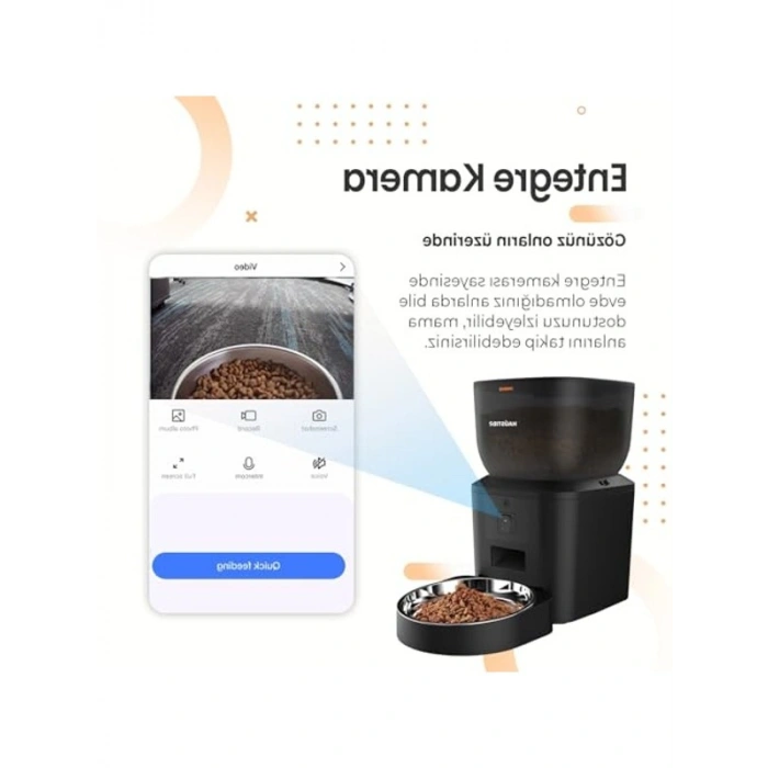 Kameralı Akıllı Otomatik Mama Kabı, 4lt Hazne ve Tuya App Kontrol