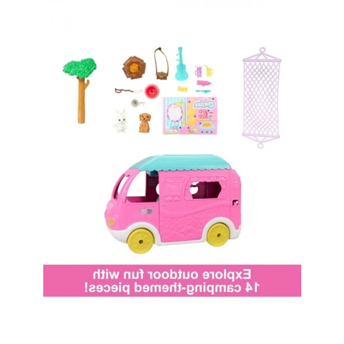 Kamp Alanına Dönüşebilen Karavan Seti - Chelsea Bebek ve 15 Aksesuar