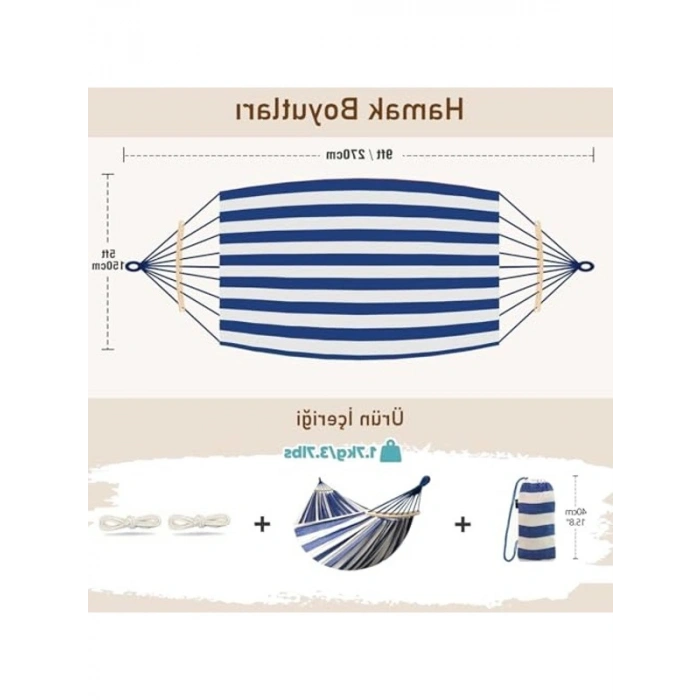 Kanvas Hamak, 260x150 cm Ölçülerinde İki Kişilik Bahçe ve Kamp İçin