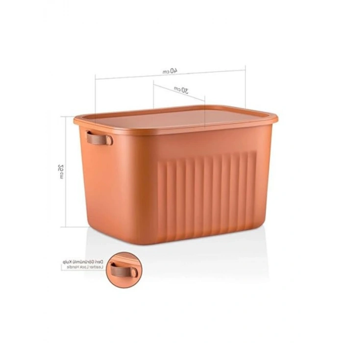 Kapaklı 20 Litre Çok Amaçlı Kutu - Deri Kulp Detaylı Organizer