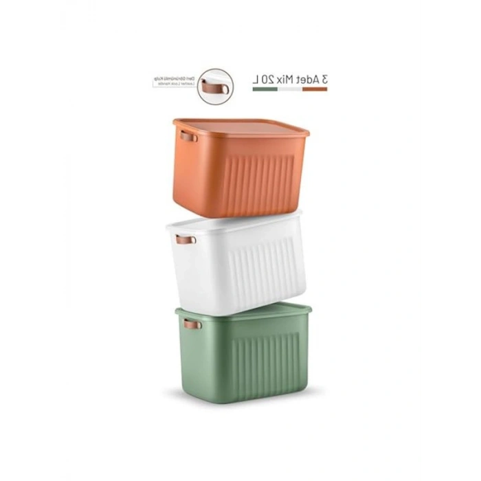 Kapaklı 20 Litre Çok Amaçlı Kutu - Deri Kulp Detaylı Organizer