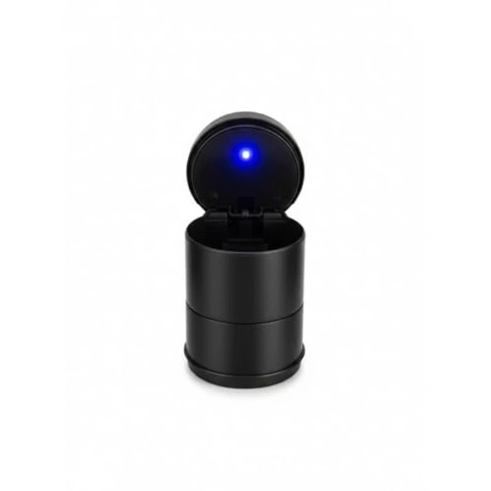 Kapaklı, kokusuz tasarıma sahip siyah LED ışıklı araç küllüğü, 7x9 cm