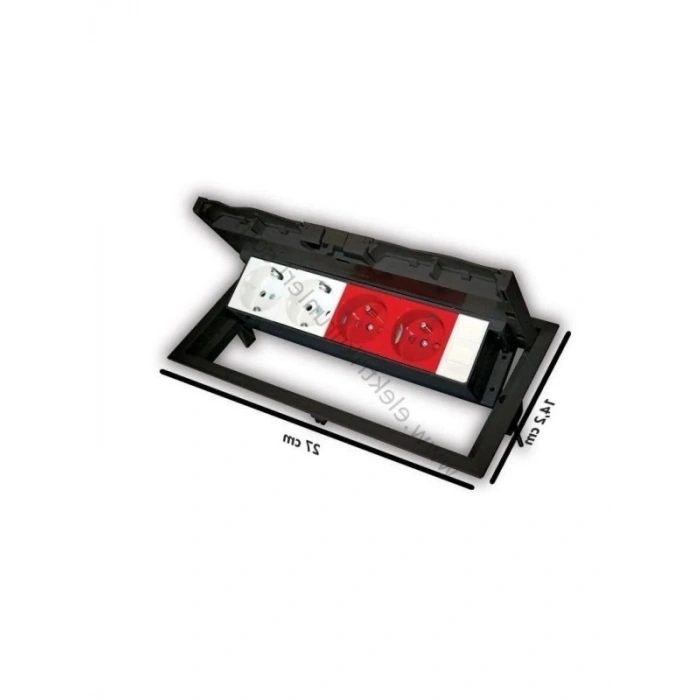 Kapaklı Masa Üstü Priz Kutusu - 2 Şebeke, 2 UPS, 1 Data Prizi