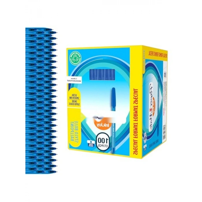 Kapaklı Mavi Renkli Ofis Kalemi (80+20)