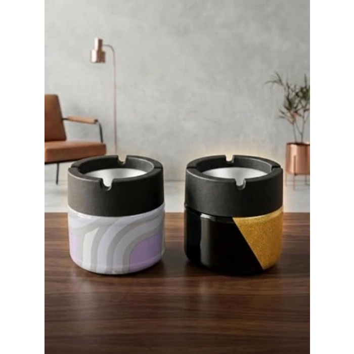 Kapaklı Metal Cam Küllük Seti, Araç İçi Kullanım İçin