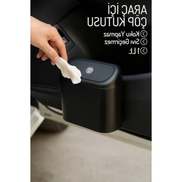 Kapaklı Taşınabilir Mini Araç İçi Çöp Kutusu