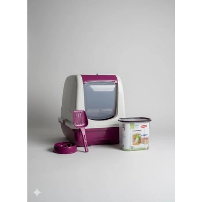 Kapalı Kedi Tuvaleti - Orta Boy, Mor Renk