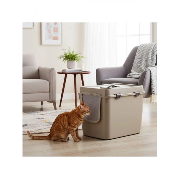 Kapalı Kedi Tuvaleti XXL - Bej