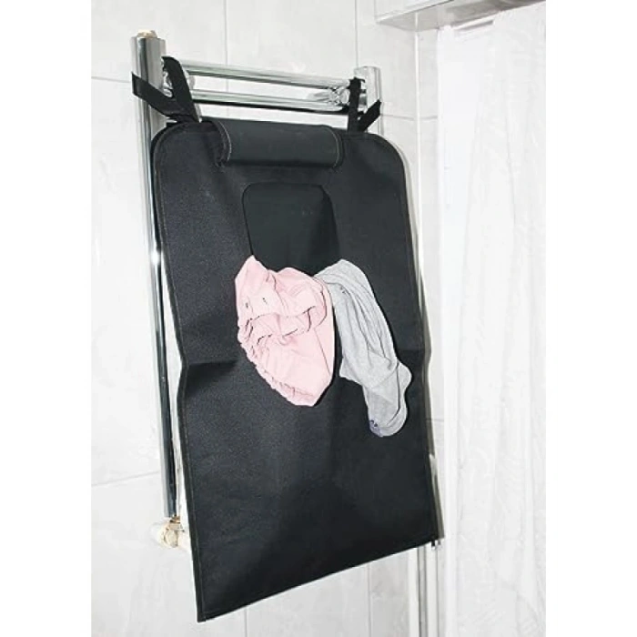 Kapı Arkası Askılı Kirli Çamaşır Sepeti, Fermuarlı Çamaşır Torbası (Siyah)