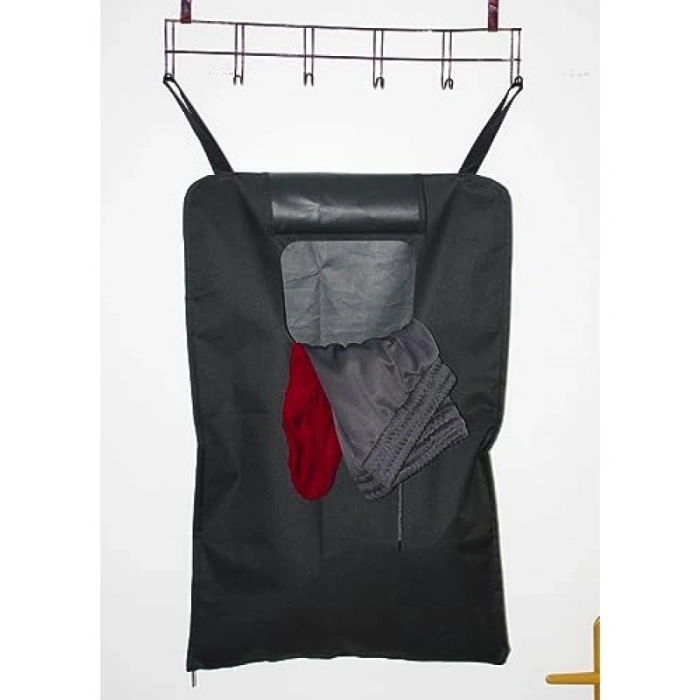 Kapı Arkası Askılı Kirli Çamaşır Sepeti, Fermuarlı Çamaşır Torbası (Siyah)