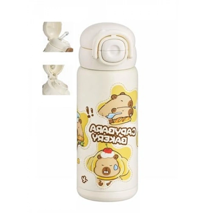 Kapibara Desenli Çelik Termos, 600 ML Kapasite