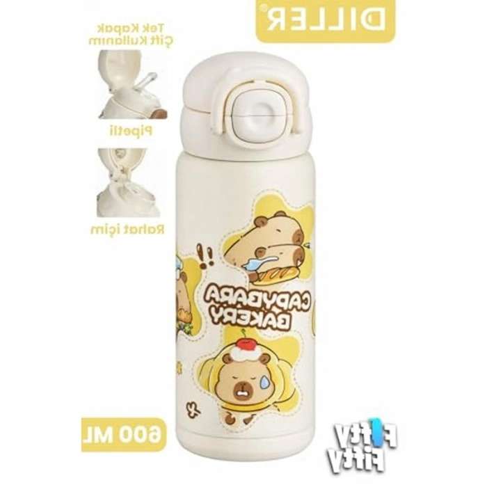 Kapibara Desenli Çelik Termos, 600 ML Kapasite