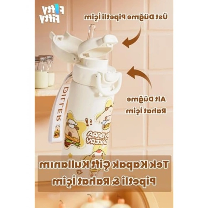 Kapibara Desenli Çelik Termos, 600 ML Kapasite