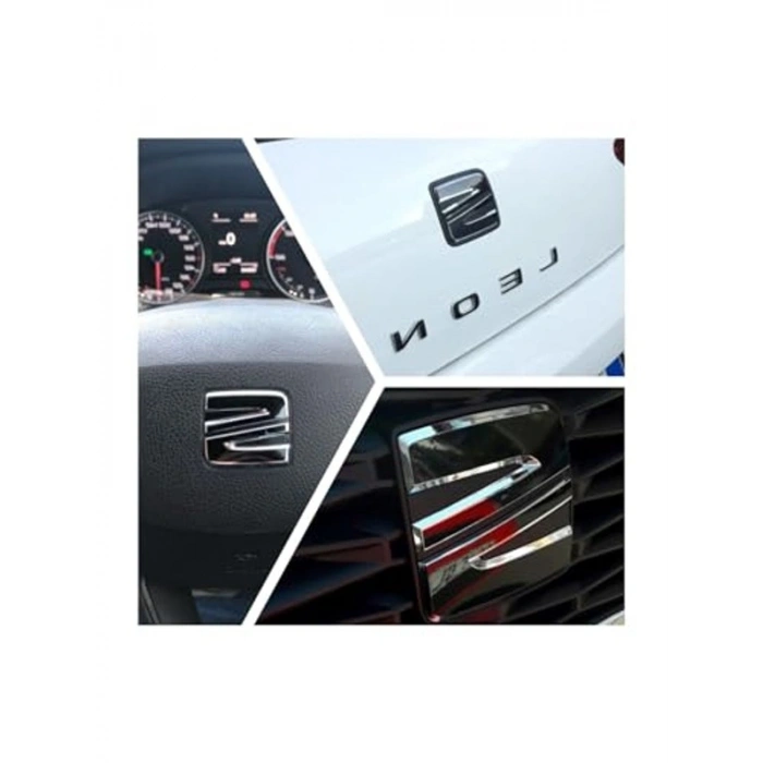 Kaplama Sticker Seti, Seat Leon Mk3 Amblem, Mat Metalik Gri