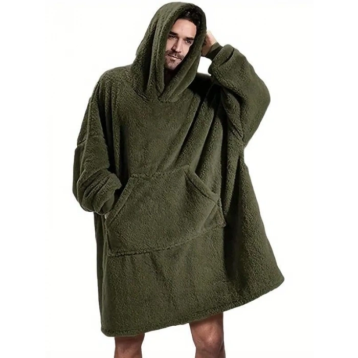 Kapşonlu Giyilebilir Battaniye - Unisex, Haki Renk