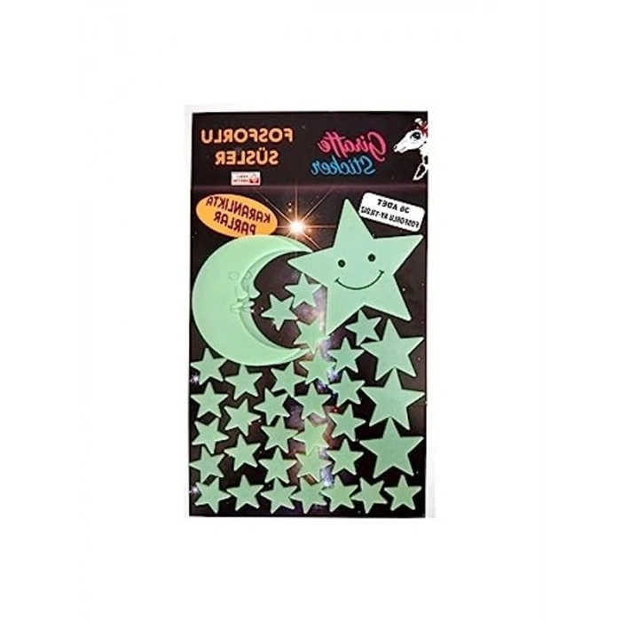 Karanlıkta Parlayan Ay ve Yıldız Dekoratif Sticker Seti, 36 Adet