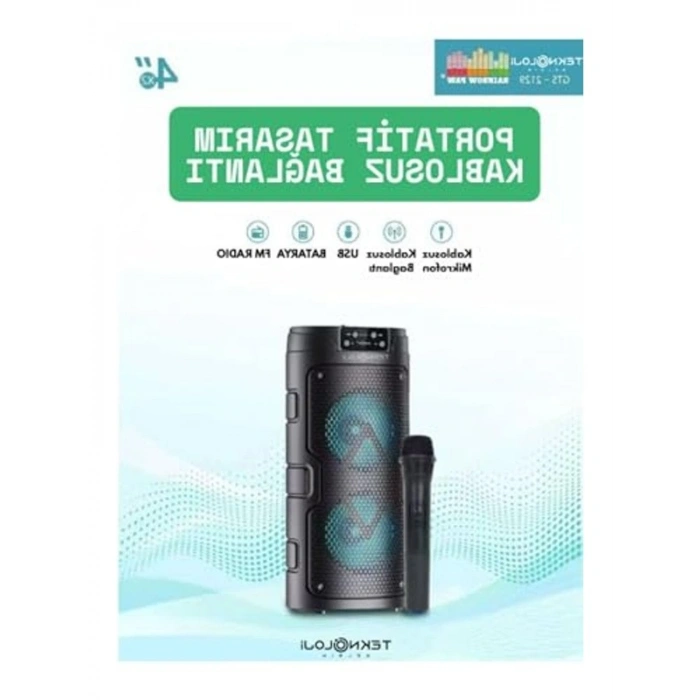 Karaoke Hoparlör, RGB Işıklı, 33 cm, Kablosuz Mikrofon