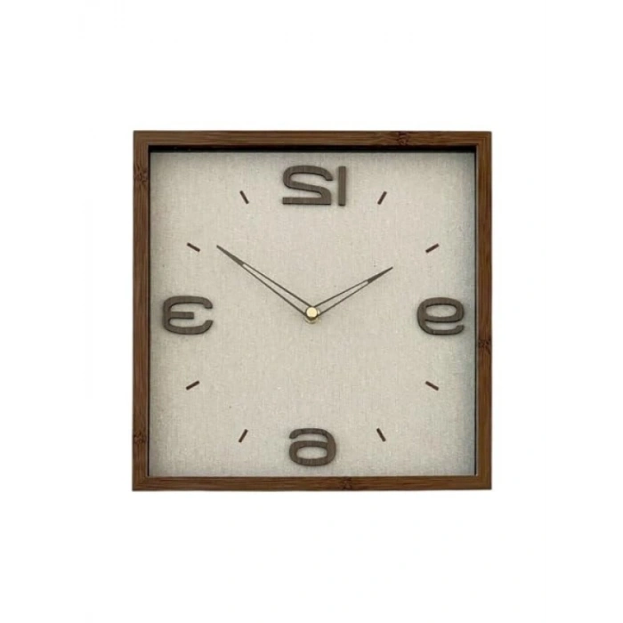 Kare Ahşap Duvar Saati - 30 cm, Kahverengi