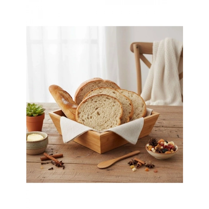 Kare Orta Boy Bambu Ekmeklik/Meyvelik, 20 cm