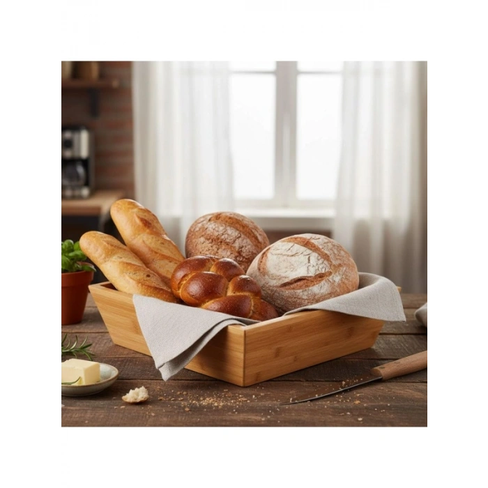 Kare Orta Boy Bambu Ekmeklik/Meyvelik, 20 cm