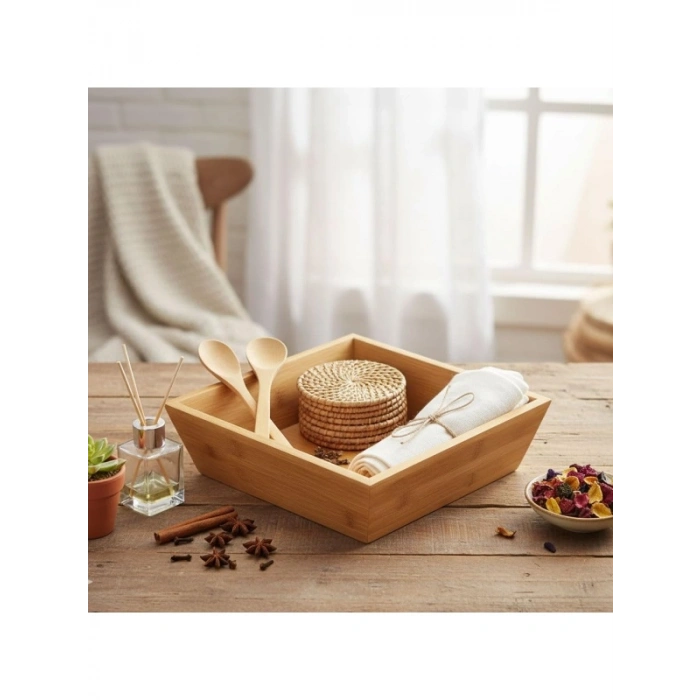 Kare Orta Boy Bambu Ekmeklik/Meyvelik, 20 cm