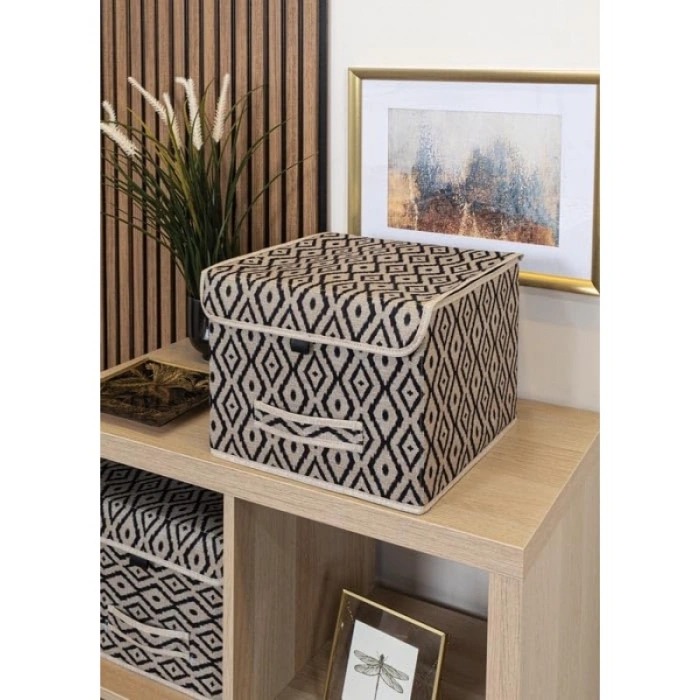 Kare Şekilli Kapaklı Kumaş Kutu Organizer - 30 x 30 x 23 cm