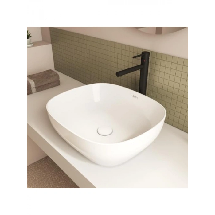 Kare Seramik Lavabo, 48 cm, Beyaz, Modern Tasarım