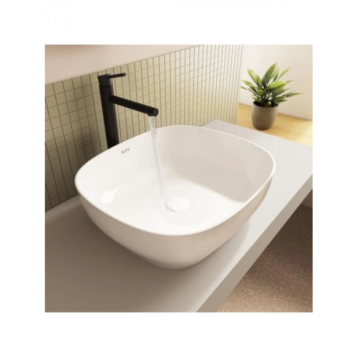 Kare Seramik Lavabo, 48 cm, Beyaz, Modern Tasarım
