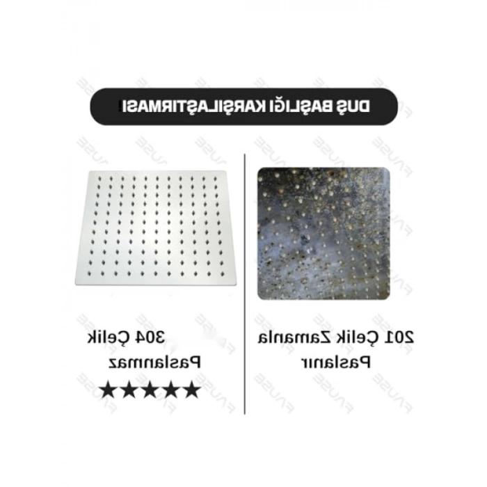 Kare Slim 304 Paslanmaz Çelik Tepe Duş Başlığı (25x25 cm)