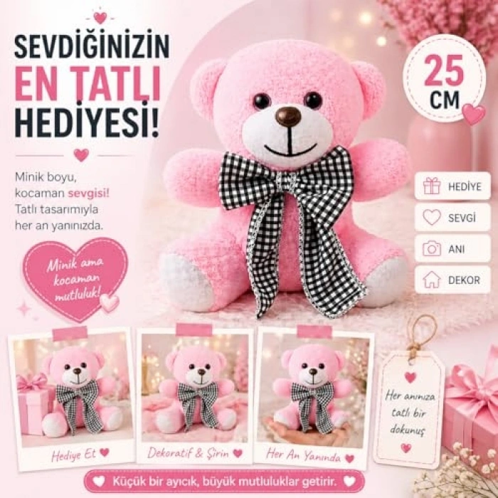 Kareli Peluş Ayı - Sevimli Tasarımıyla Ofis veya Hediye İçin Idealdir