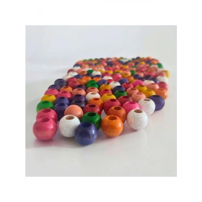 Karışık Renkli Ahşap Boncuk Seti: 14 mm, 200 gr Ağırlığında