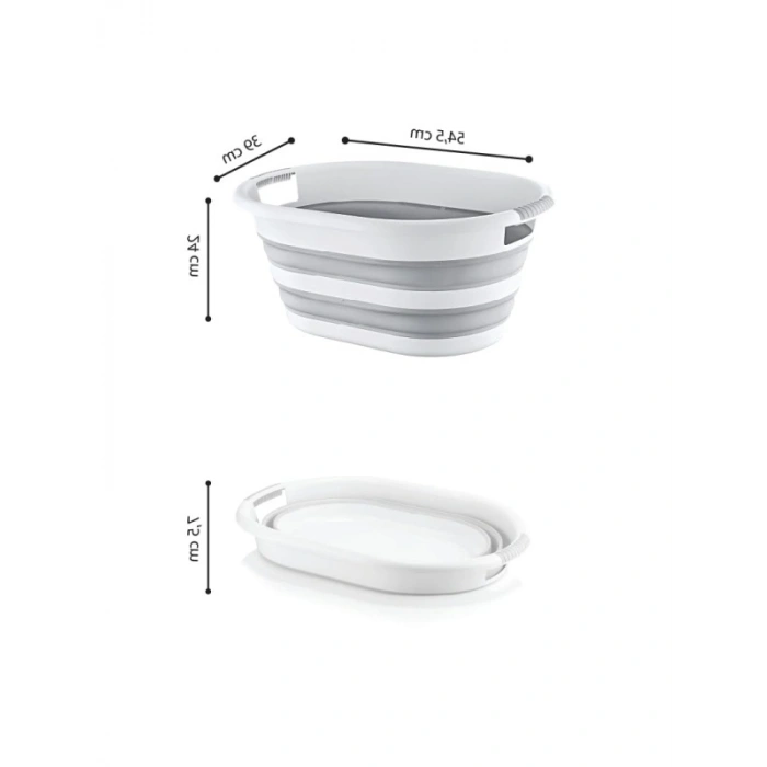 Katlanabilir 25 Litre Çamaşır Sepeti - Gri-Beyaz Modern Tasarım