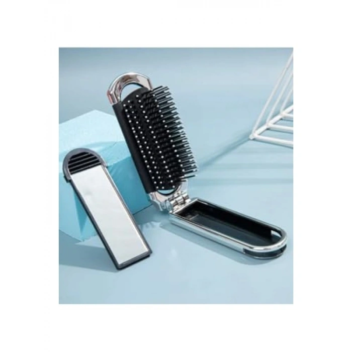 Katlanabilir Aynalı Seyahat Tarağı - Siyah