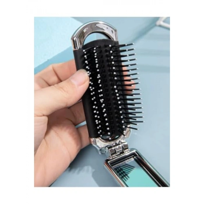 Katlanabilir Aynalı Seyahat Tarağı - Siyah