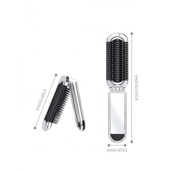 Katlanabilir Aynalı Seyahat Tarağı - Siyah