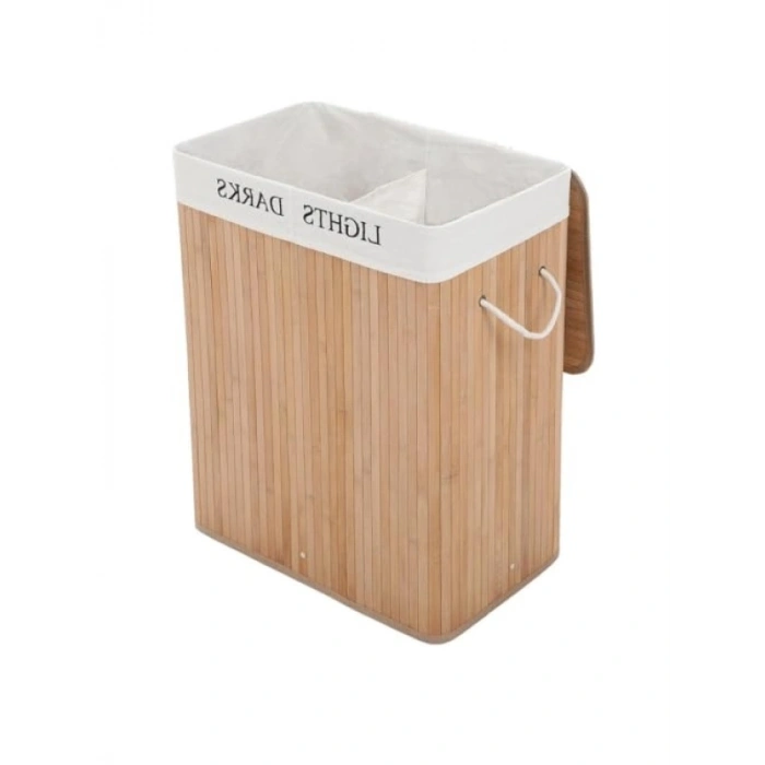 Katlanabilir Doğal Bambu Çamaşır Sepeti, 2 Bölmeli