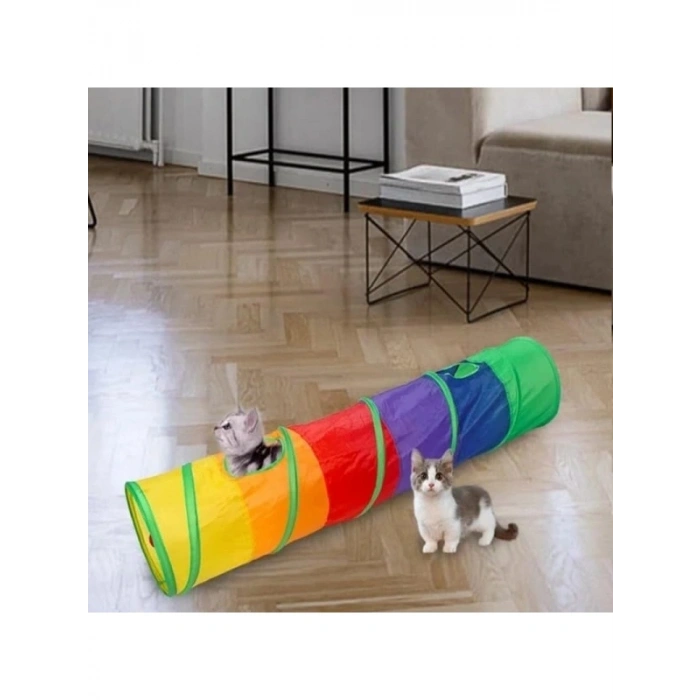Katlanabilir Gökkuşağı Renkli Düz Kedi Tüneli