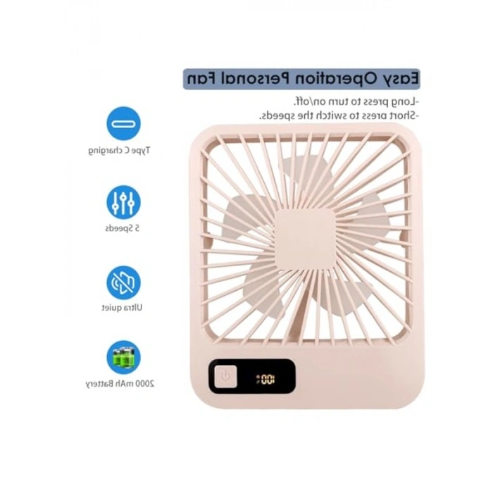 Katlanabilir Kişisel Masa Fanı, USB Şarj Edilebilir 5 Hız Modu ile