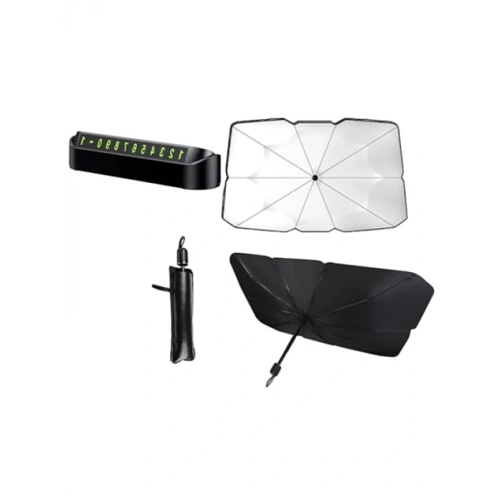 Katlanabilir Şemsiye Tasarımlı Araç Güneşliği ve Numaratör Seti