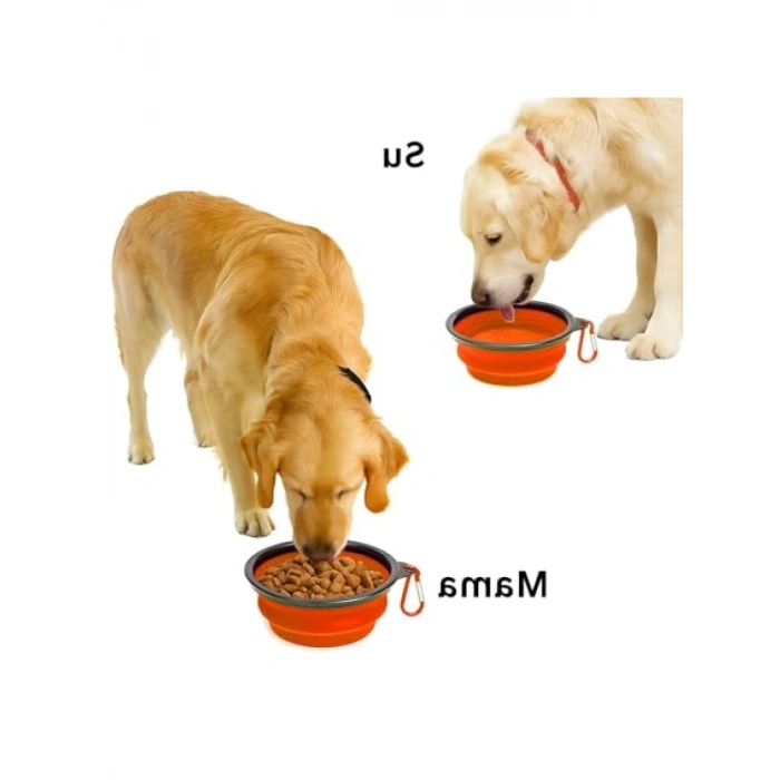 Katlanabilir Silikon Mama ve Su Kabı (350 ML, Turuncu)