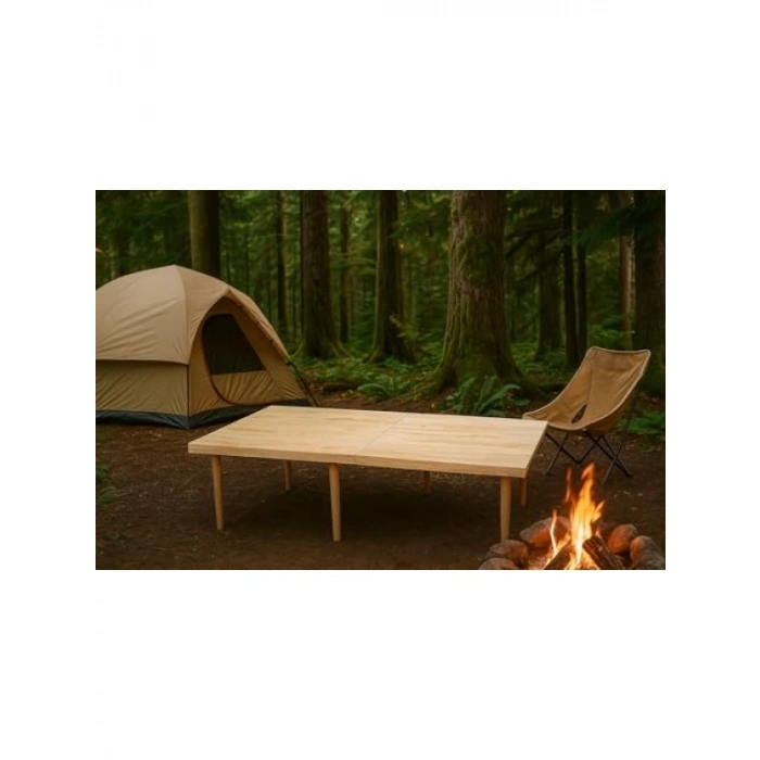 Katlanır Bahçe Masası - 70x120 cm, Ham Naturel Renk